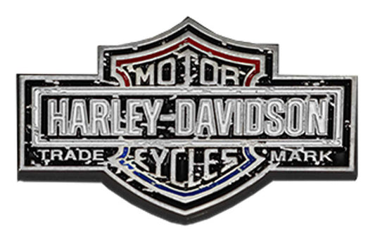 Harley-Davidson® 1.25in Flag Trademark Bar & Shield Metal Pin,Gloss Silver Finish