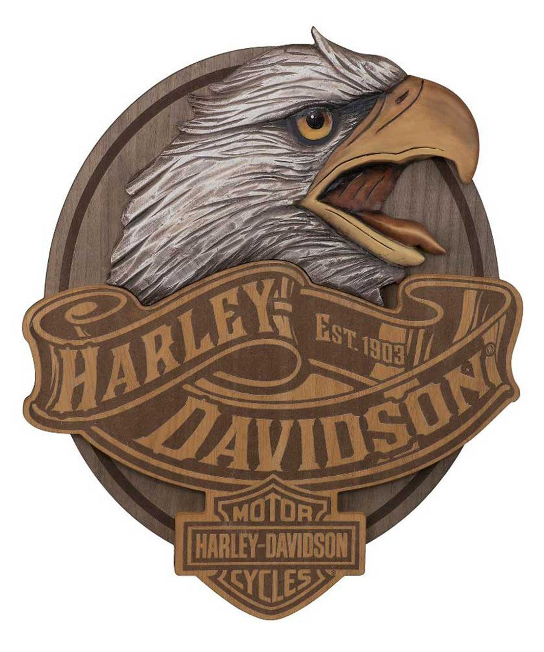 Harley-Davidson® Hand Carved Wood Eagle Bar & Shield Logo Pub Sign