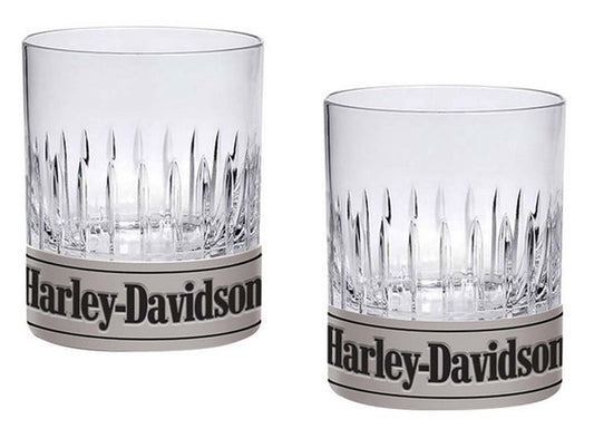 Harley-Davidson® Old Fashioned Rocks 9 oz. Glasses Metal Base Set of 2