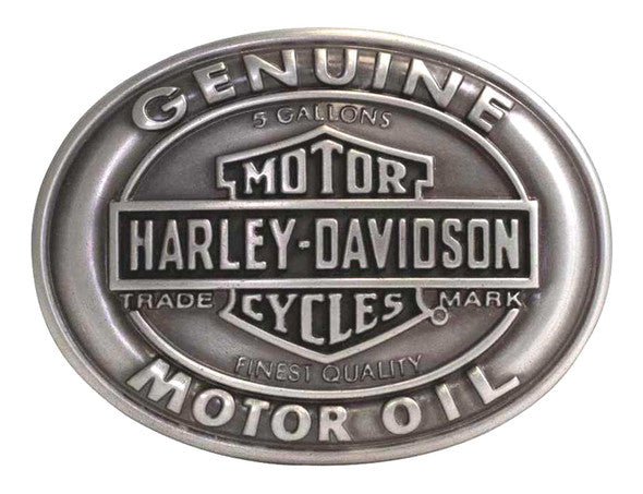 Harley-Davidson® Men's Genuine Motor Oil Belt Buckle, Antique Silver Finish